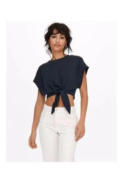 Nieuw 🤩 JACQUELINE De YONG 👕 Shirts Short Top With Front Knot 15254 Blue 🔔 -Goedkope JACQUELINE winkel 7a8a78bbf470c8d9c783dd7a83e9e710